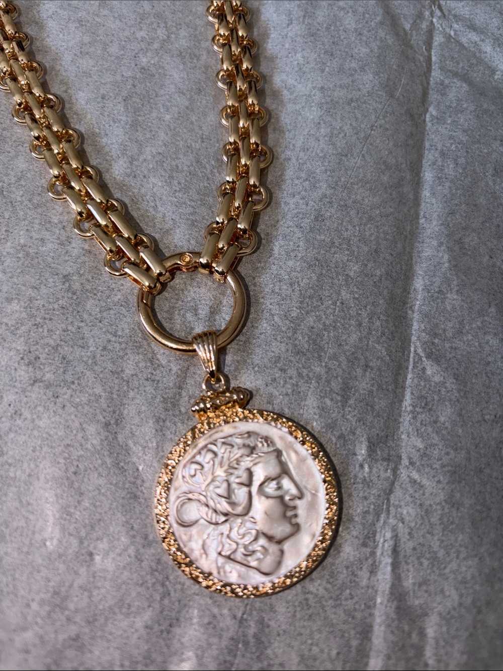 Cesar Medallion Gold Chain Necklace with Coin Pendant